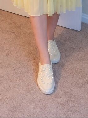 kate spade Cream Pearl-Embellished Slip-On Sneakers